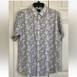 MONUMENT MEN'S SHIRT SIZE MEDIUM WHITE/GREY FLORAL SHORT SLEEVES BUTTON DOWN
